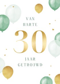 Felicitatiekaart 30 jaar getrouwd goud ballonnen hartjes