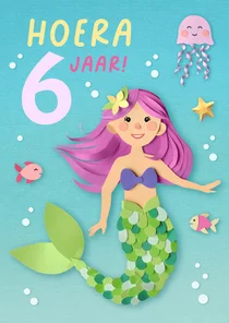 Felicitatiekaart 6 jaar zeemeermin