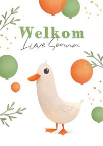 Felicitatiekaart baby eend ballonnen