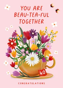 Felicitatiekaart 'Beau-tea-ful' met aanpasbaar cijfer