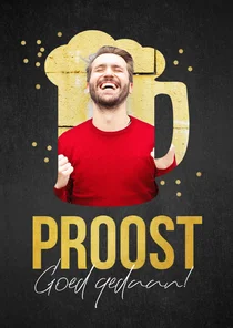 Felicitatiekaart bier foto krijtbord confetti proost