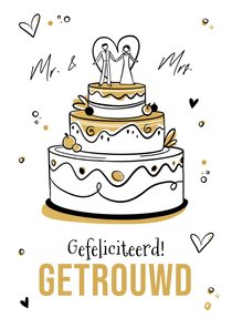 Felicitatiekaart bruiloft getrouwd bruidstaart mr and mrs