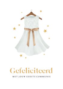 Felicitatiekaart communie jurkje sterretjes gefeliciteerd