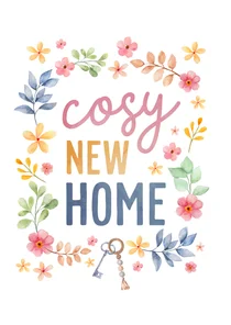 Felicitatiekaart 'cosy new home' kleurrijke bloemen