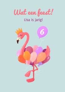 Felicitatiekaart flamingo met ballonnen