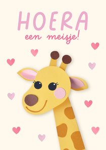 Felicitatiekaart geboorte giraffe en hartjes