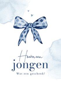 Felicitatiekaart geboorte jongen strik waterverf geschenk