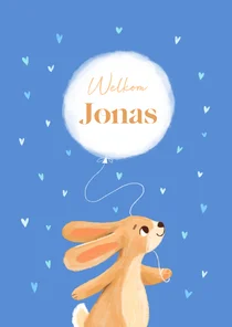 Felicitatiekaart geboorte konijn met hartjes en ballon