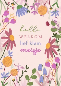 Felicitatiekaart geboorte meisje kleurrijke bloemen