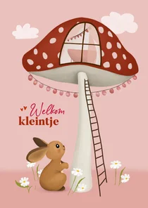 Felicitatiekaart geboorte meisje met lief klein konijntje