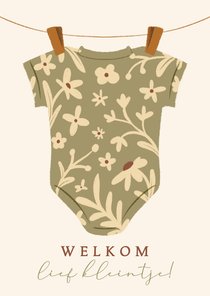 Felicitatiekaart geboorte met rompertje en bloemen