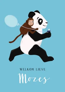 Felicitatiekaart geboorte pandabeer en aapje