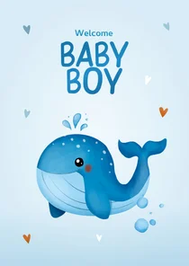 Felicitatiekaart geboorte van jongen met walvis
