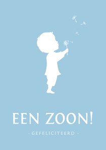 Felicitatiekaart geboorte zoon silhouet met paardenbloem 