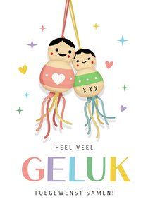 Felicitatiekaart gelukspoppetjes geregistreerd partnerschap