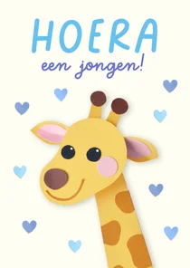 Felicitatiekaart giraffe en hartjes jongen