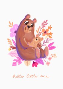 Felicitatiekaart hello little one beer met klein beertje