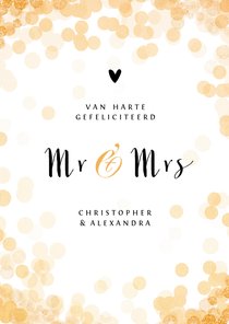 Felicitatiekaart huwelijk mr and mrs goud confetti stijlvol