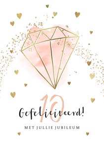 Felicitatiekaart huwelijksjubileum met diamant en hartjes