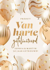 Felicitatiekaart jubileum trouwdag goud ballonnen beige