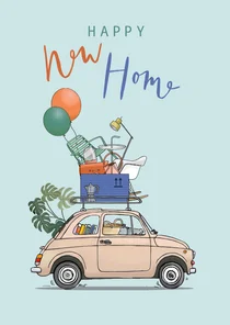 Felicitatiekaart kleine auto met spullen