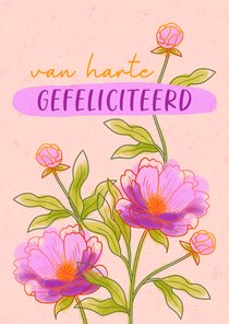 Felicitatiekaart met bloemen pioenrozen