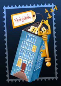 Felicitatiekaart met een sleutel en een huisje