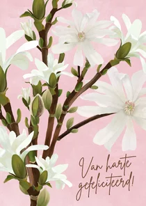 Felicitatiekaart met witte magnolia bloemen