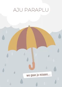 Felicitatiekaart nieuwe baan 'aju paraplu'