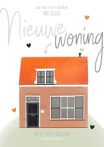 Felicitatiekaart nieuwe woning huis illustratie en hartjes