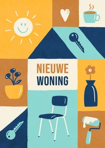 Felicitatiekaart nieuwe woning vrolijke blokken