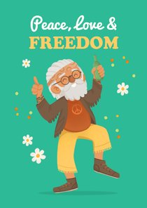 Felicitatiekaart pensioen grappig hippie cartoon peace