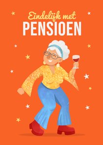 Felicitatiekaart pensioen vrouw cartoon disco gefeliciteerd