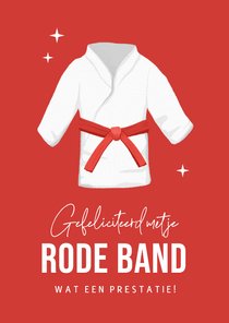 Felicitatiekaart rode band judo gefeliciteerd topper