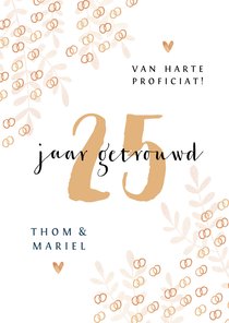 Felicitatiekaart trouwdag 25 jaar getrouwd ringen goud