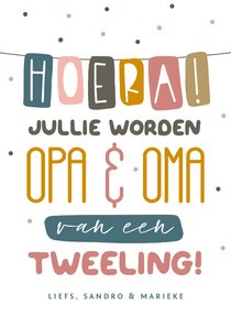 Felicitatiekaart tweeling opa en oma feest slinger typo
