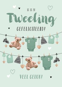 Felicitatiekaart tweeling slinger meisje jongen babyspul