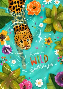 Felicitatiekaart verjaardag wild birthday cheetah meisje