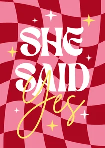 Felicitatiekaart verloofd hip roze ruitjes 'She said yes'
