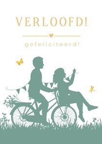 Felicitatiekaart verloving silhouet koppel op 1 fiets