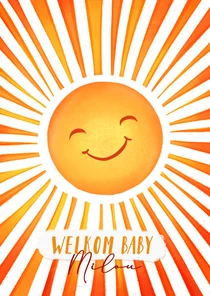Felicitatiekaart voor geboorte met stralende zon