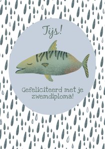 Felicitatiekaart voor het zwemdiploma met een vis