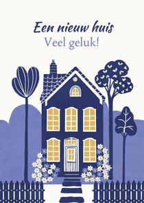 Felicitatiekaart woning met bomen in naïve stijl