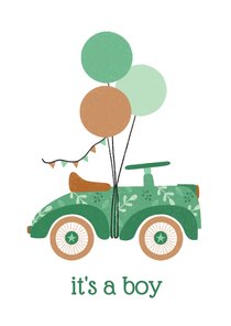 Felicitatiekaart zoon baby oldtimer botanisch groen