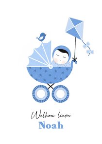 Felicitatiekaart zoon kinderwagen vlieger blauw