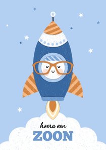 Felicitatiekaart zoon raket blauw