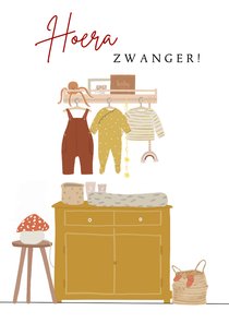 Felicitatiekaart zwanger babykamer commode