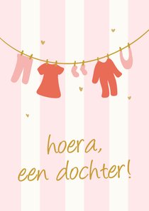 felicitatiekaartje geboorte meisje waslijn roze gestreept