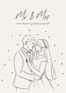 Felicitatiekaartje huwelijk met lijntekening mr. and mrs.