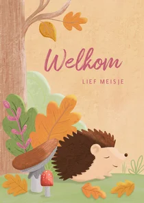 Felicitatiekaartje lieve egel paddenstoelen in het bos